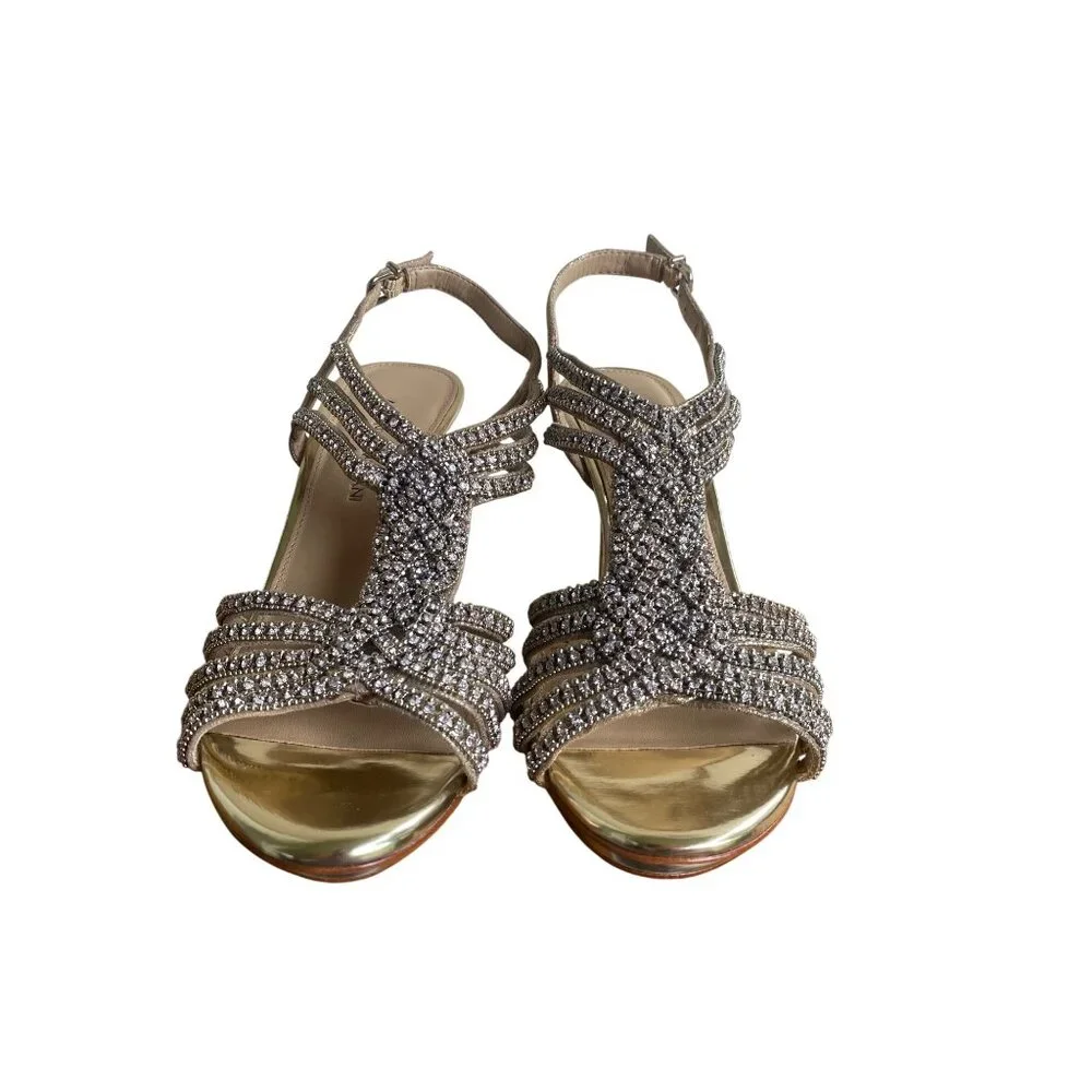 Antonio Melani Marnee Sandals‎ 9M Strappy Rhinestone Slingback Leather Upper NEW